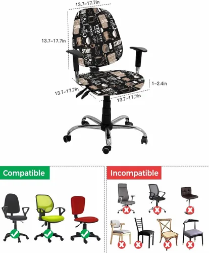 Miniatura 4 de Funda elástica para silla de oficina con temática de café, funda de asiento para silla de computadora, funda para respaldo, café, granja, retro