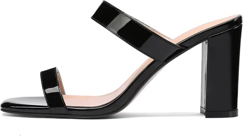Miniatura 2 de MODENCOCO Sandalias de tacón alto para mujer, con puntera abierta, de patente, de moda, de 3.3 pulgadas