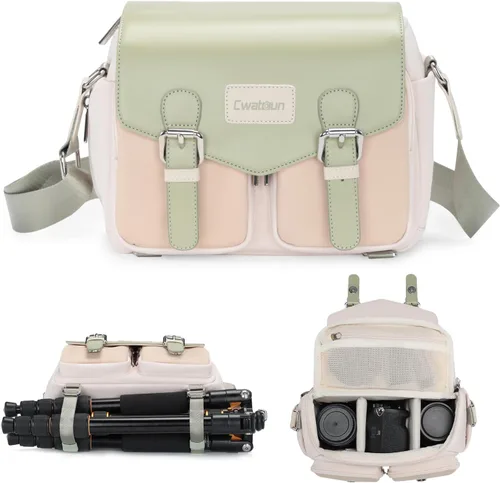 Miniatura 18 de Cwatcun Bolsa para Cámara Bolsa de Mensajero Cruzada de Hombro para Cámara, Bolsa de Fotografía de Viaje para Hombres/Mujeres con Soporte para Blanco