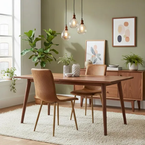 Miniatura 2 de FurnitureR Juego de 2 sillas de comedor, silla auxiliar tapizada de gamuza con respaldo medio, asiento suave y patas de metal resistentes para Marrón