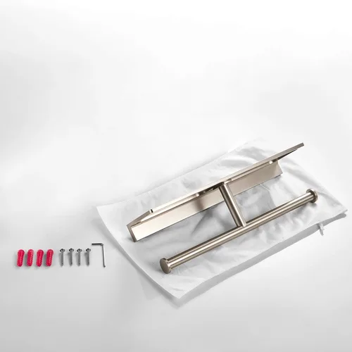 Miniatura 9 de Soporte de papel higiénico de doble rollo con estante de latón macizo y dispensador de pañuelos de estilo hotelero superior, almacenamiento