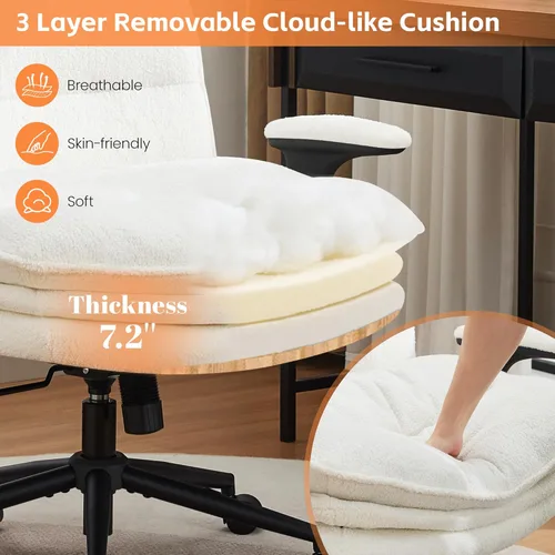 Miniatura 4 de Silla cruzada con brazos abatibles, silla ancha con patas cruzadas con cojín de 3 capas, silla ergonómica de escritorio de oficina con ruedas, silla