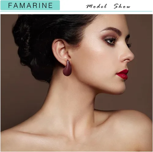 Miniatura 3 de FAMARINE Aretes de oro con forma de gota de agua para mujer, aretes grandes de oro con forma de lágrima