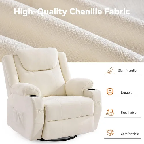 Miniatura 7 de Korser Silla reclinable de gran tamaño, reclinable giratorio de 360° para adultos, silla reclinable giratoria con calor y masaje, reclinable manual