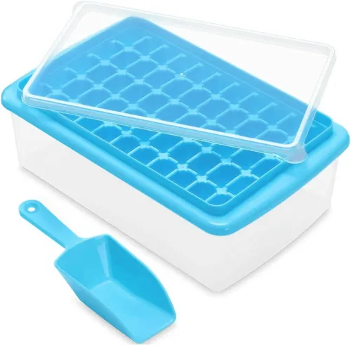 Bandeja para cubitos de hielo con tapa y contenedor 55 – Moldes para cubitos de hielo para congelador, contenedor de hielo sin BPA, viene con