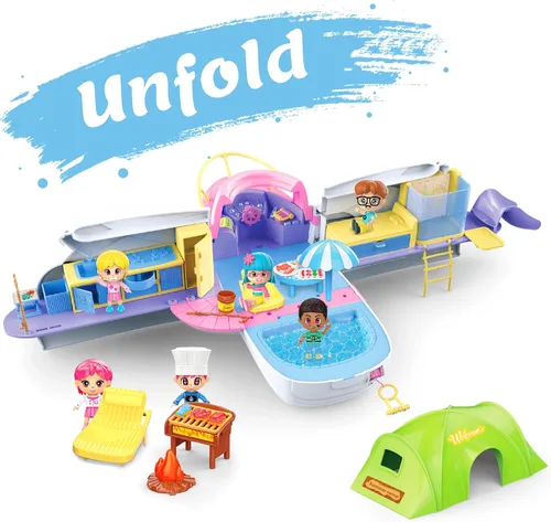 Miniatura 2 de iPlay, iLearn Juego de casa de muñecas para niñas de 3 a 4 años, juego de juguetes de barco con muñecas pequeñas de crucero, casa