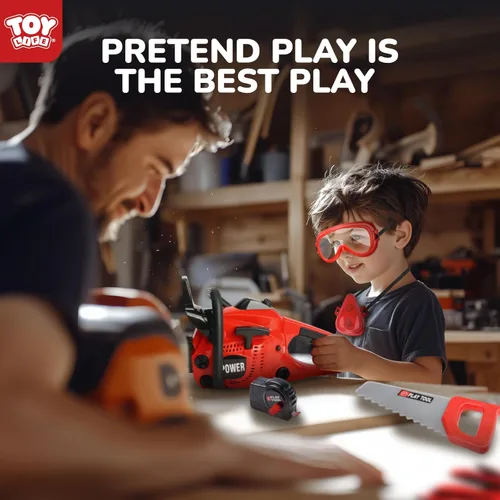 Miniatura 7 de TOY Life Juego de herramientas de juguete con motosierra eléctrica para niños con guantes, juego de herramientas para niños, juego de simulación