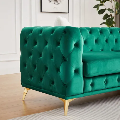 Miniatura 5 de KEIKI Sofá Chesterfield de terciopelo de lujo de 61 pulgadas con 2 almohadas, estilo mediados de siglo con botones copetudos de 2 plazas con cojines