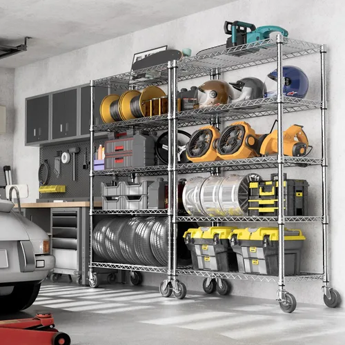 Miniatura 6 de M MZG Estantería de almacenamiento de 5 estantes, estantería de alambre de metal resistente, estantería de almacenamiento ajustable para garaje