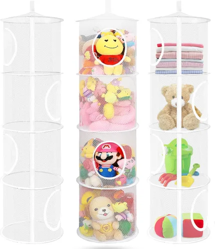 Miniatura 28 de Almacenamiento Colgante para Juguetes de Peluche, Organizador de Almacenamiento de Peluches Plegable para Rincón con 4 Compartimentos, Organizador