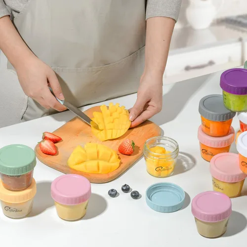 Miniatura 9 de Paquete de 24 recipientes de vidrio para almacenamiento de alimentos para bebés, tarros de comida para bebés a prueba de fugas de 4 onzas con tapas