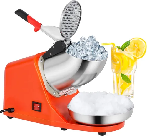 HomGarden Máquina de afeitar eléctrica de hielo de 143 libras, máquina de afeitar de acero inoxidable, trituradora de hielo afeitado para uso Naranja