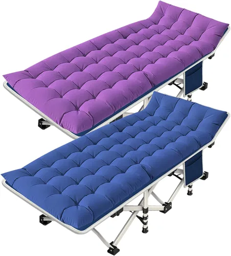 Miniatura 12 de Paquete de 2 catres de camping con colchón, cama cómoda, catre plegable, catres resistentes para dormir con bolsa de transporte para adultos