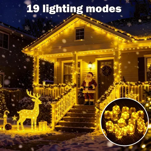 Miniatura 3 de SOLARBABY Luces solares de Navidad al aire libre, cadena de luces de 142 pies con 400 LED de blanco cálido para exteriores con control remoto, 19