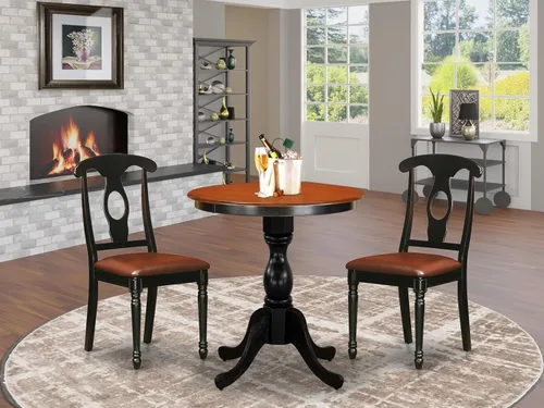 Miniatura 2 de East West Furniture ESKE3-BCH-LC - Juego de mesa y sillas de cocina de 3 piezas que contiene una mesa de comedor redonda con pedestal y 2 sillas