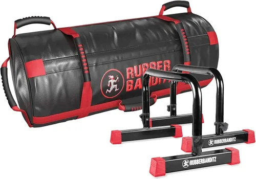 Rubberbanditz Juego de bolsas de arena y barras de inmersión extra grandes para fitness, equipo de entrenamiento resistente para crossfit,