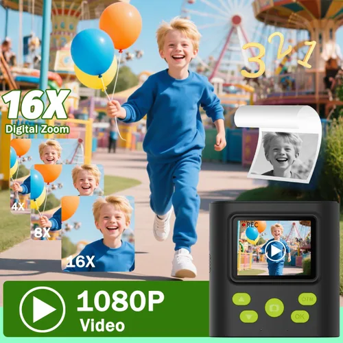 Miniatura 3 de Zicor Cámara de impresión instantánea para niños, video digital HD y cámara de impresión instantánea para niños, divertidos regalos de cumpleaños