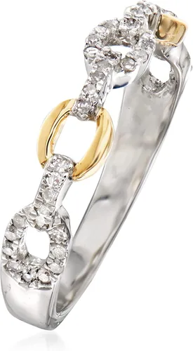 Miniatura 3 de Ross-Simons 0.20 ct. t.w. Diamond Paper Clip Link Ring in Sterling Silver and 14kt Yellow Gold