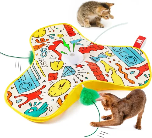 Potaroma Juguetes interactivos de plumas para gatos, varita de plumas en movimiento oculta para buscar y esconder, pateador recargable activado por