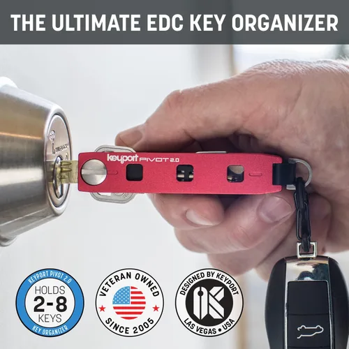 Miniatura 2 de Keyport Pivot 2.0 Organizador de Llaves - Porta Llaves EDC con Accesorio para Llavero de Coche y Servicio de Encontrado y Perdido - Aluminio, Rojo