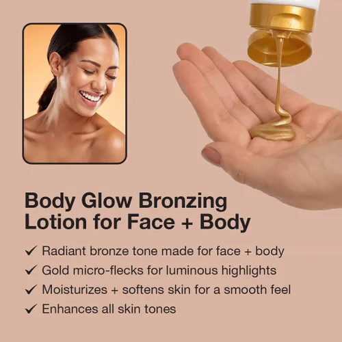 Miniatura 2 de Fake Bake Bronzy Babe Body Glow - Loción hidratante teñida para rostro y cuerpo, iluminador, maquillaje e hidratación para el cuidado de la piel