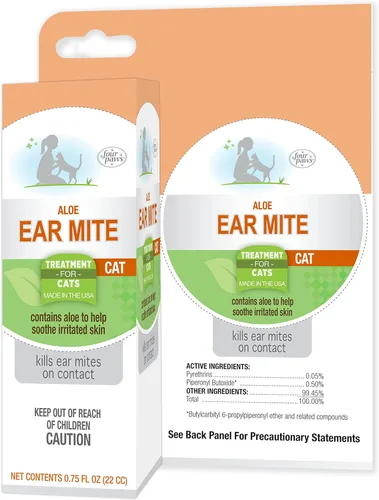 Four Paws Healthy Promise - Solución calmante de aloe para ácaros de oído para gatos, reduce el olor y alivia la picazón, 0.75 onzas líquidas