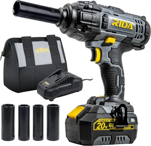 RIDA POWER - Llave de impacto inalámbrica, pistola de impacto de 1/2 pulgada con 5 opciones de par máximo de 300 pies-libras (400 N.m), con batería