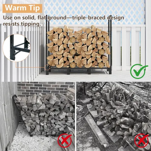 Miniatura 3 de C-Hopetree Estante de leña de 4 pies para interiores y exteriores, soporte ajustable de metal para chimenea, organizador de almacenamiento de pila