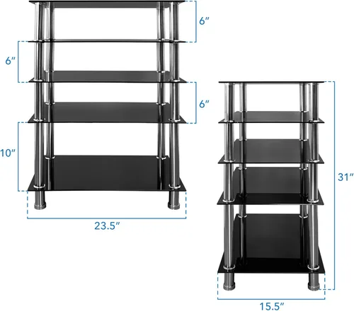 Miniatura 3 de Mount-It! - Soporte multimedia de vidrio templado para componentes de audio y video, torre de audio y centro de medios con 5 estantes (MI-8671) y 4