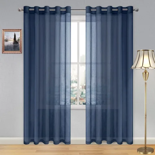 Miniatura 70 de DWCN Cortinas traslúcidas color verde frijol para sala de estar y dormitorio - Cortinas voile con aspecto de lino sintético con ojales en la parte