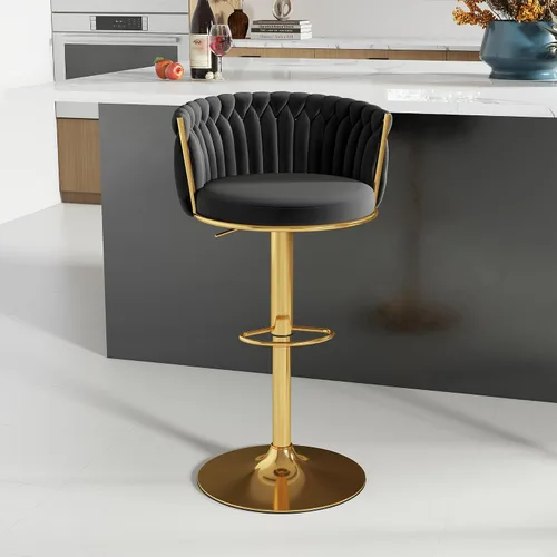 Miniatura 38 de ABET Taburete de Bar Dorado 1UN, Taburetes Giratorios de Terciopelo, Taburetes de Altura Ajustable con Respaldo Tejido, Taburetes de Cocina Modernos