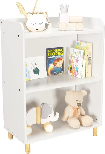 Miniatura 8 de Estantería para niños, organizador de almacenamiento de juguetes de 4 cubos, estantería para niños pequeños, estantes para habitación de niños, sala