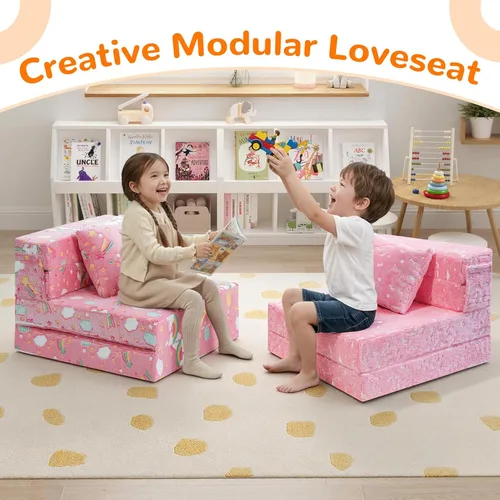 Miniatura 6 de MeMoreCool Silla Cama Futón Plegable para Niños, Sofá Cama Tri-plegable Brillante Convertible Colchón Sofá para Niños Pequeños, Sofá de Espuma