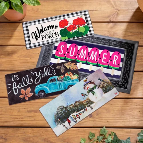 Miniatura 13 de Juego de insertos y bandeja para felpudo Evergreen Sassafras & Set de 5, tapetes intercambiables para entrada de primavera, verano, otoño e Temporada