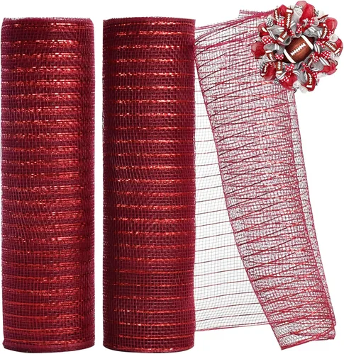 Miniatura 19 de TONIFUL 2 rollos de cinta de malla decorativa blanca de 10 pulgadas, malla de tela con papel de aluminio para suministros de corona de malla, corona