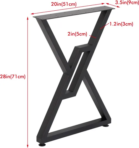 Miniatura 3 de Patas de metal para mesa, paquete de 2 patas resistentes para muebles de 28 pulgadas de alto, 20 pulgadas de ancho, estilo rústico y cuadrado, patas
