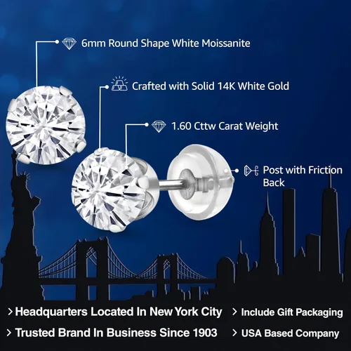 Miniatura 104 de Gem Stone King Aretes solitarios con piedra natal de oro de 14 quilates Redondos de 0.236 in Aretes de oro para mujeres y hombres