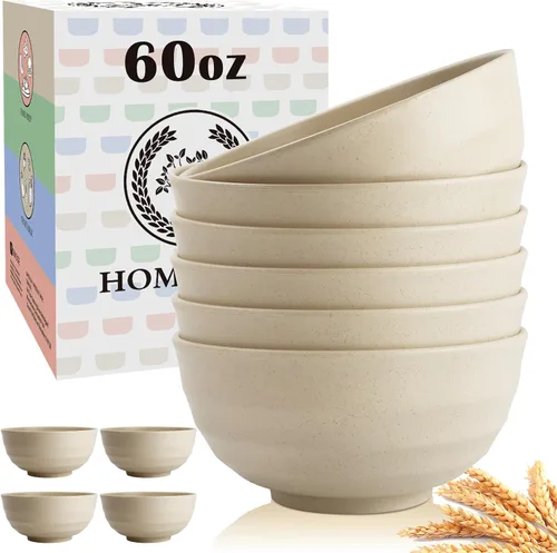 Miniatura 33 de Homienly Juego de 6 boles irrompibles de fibra de paja de trigo, aptos para microondas y lavavajillas, alternativa reutilizable a los boles