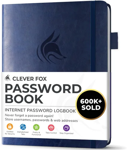 Miniatura 21 de Clever Fox - Libreta de contraseñas con pestañas alfabéticas, organizador de direcciones de Internet, tamaño grande, para inicios de sesión en Azul