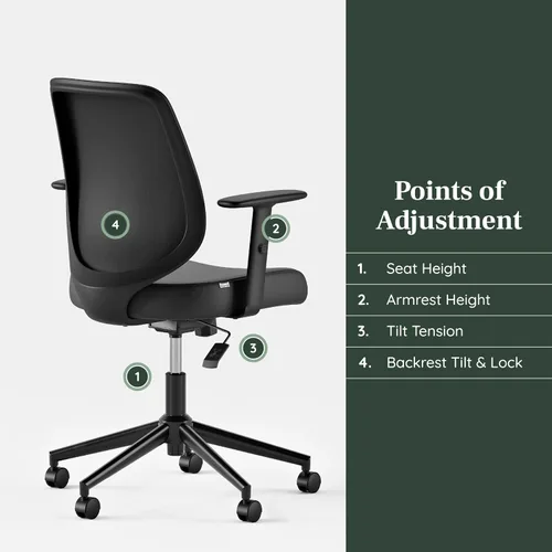 Miniatura 5 de Branch Silla diaria - Silla de oficina de cuero vegano con giratorio, descanso lumbar y reposabrazos ajustables, asiento cómodo para mejorar la negro