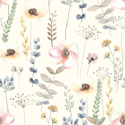 Blooming Wall DPYA34 - Papel tapiz autoadhesivo extraíble, diseño de flores frescas en color pastel, 14.5 pies cuadrados/rollo