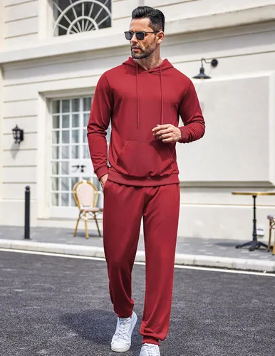 Miniatura 21 de COOFANDY Conjunto deportivo de 2 piezas para hombre, conjunto deportivo casual con capucha