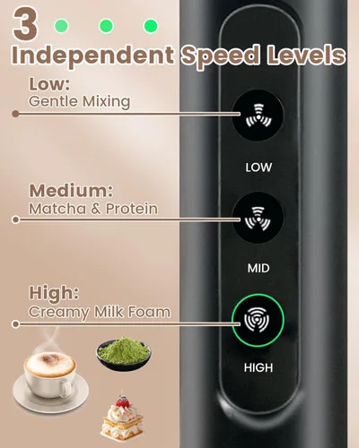 Miniatura 4 de Espumador de leche portátil recargable, mezclador de bebidas eléctrico de 3 velocidades con caja, espuma de 10 segundos para café, matcha, latte