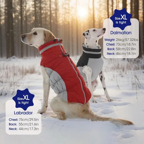 Miniatura 6 de FUAMEY - Abrigo para perro, chaqueta cálida de invierno, acolchada, de vellón, chaleco reflectante con arnés, chaqueta de nieve impermeable con Negro