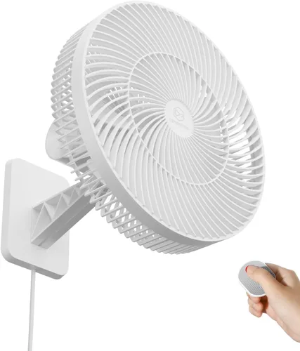 Miniatura 9 de LEMOISTAR Ventilador de pared pequeño de 8 pulgadas montado en la pared con control remoto, oscilación de 90°, 4 velocidades de alta velocidad, 8