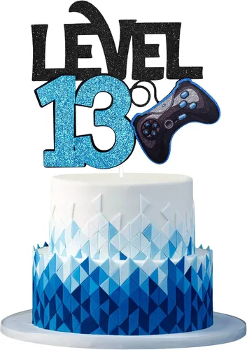Miniatura 12 de Decoración para pastel de cumpleaños de nivel 15 – Videojuego de 15 cumpleaños para niño de 15 años, suministros de pastel azul – Decoración