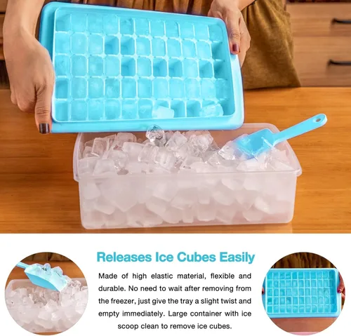 Miniatura 2 de Bandeja para cubitos de hielo con tapa y contenedor 55 – Moldes para cubitos de hielo para congelador, contenedor de hielo sin BPA, viene