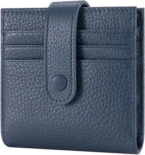 Miniatura 12 de Cartera delgada para mujer de cuero genuino pequeño plegable titular de la tarjeta de crédito con cremallera moneda bolsa de identificación ventana