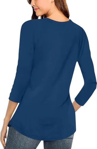 Miniatura 2 de Minetom Camisetas básicas de verano con cuello en V y manga 34 para mujer