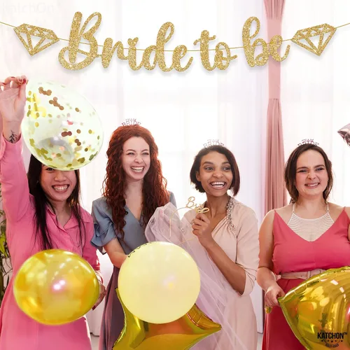 Miniatura 8 de KatchOn, Cartel dorado con purpurina de la novia para ser – 10 pies, sin bricolaje Cartel dorado de la novia para ser Decoración de despedida